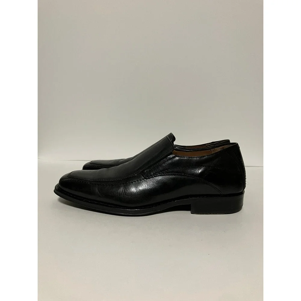 Johnston & Murphy Mens 10M Black Leather Square Toe Slip On Loafers 20-6241